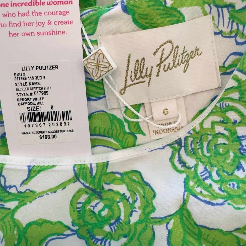 NWT Lilly Pulitzer Sz 6 Beckler Stretch Shift Dress Resort White Daffodil Hill - Picture 9 of 10